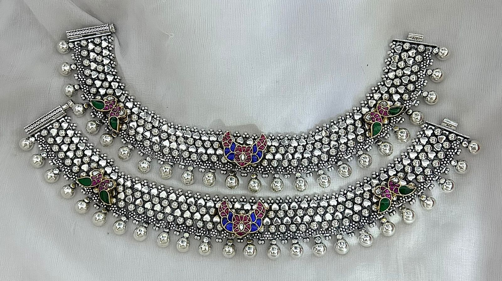 jadau stone silver payal
